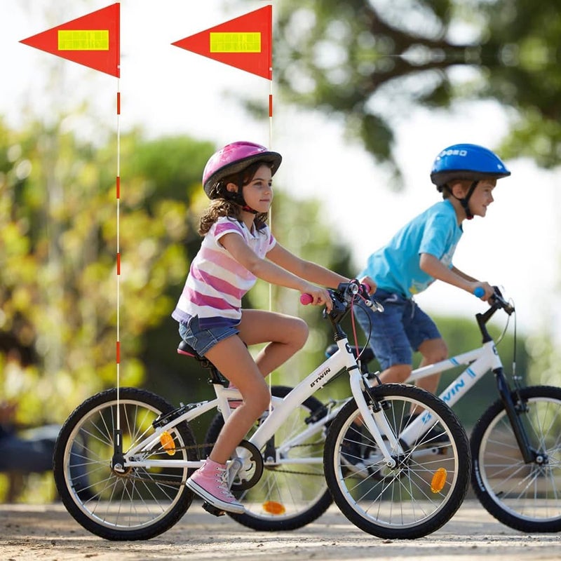 Uelfbaby 4Pcs Bike Safety Flag With Reflective Stripe - 6 Ft Heavy Duty Fiberglass Pole, Polyester Full Color Tear-Resistant Waterproof Orange Double-Sided Reflective Flag - Image 3